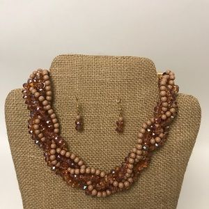 Braided Crystal and Beaded Necklace Set